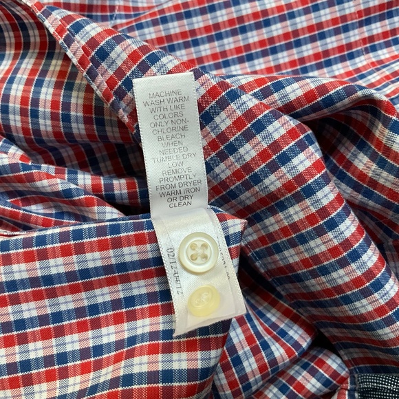 Banana Republic Tailored Slim Fit Non Iron Shirt Red Blue Check Button Down - Picture 7 of 8